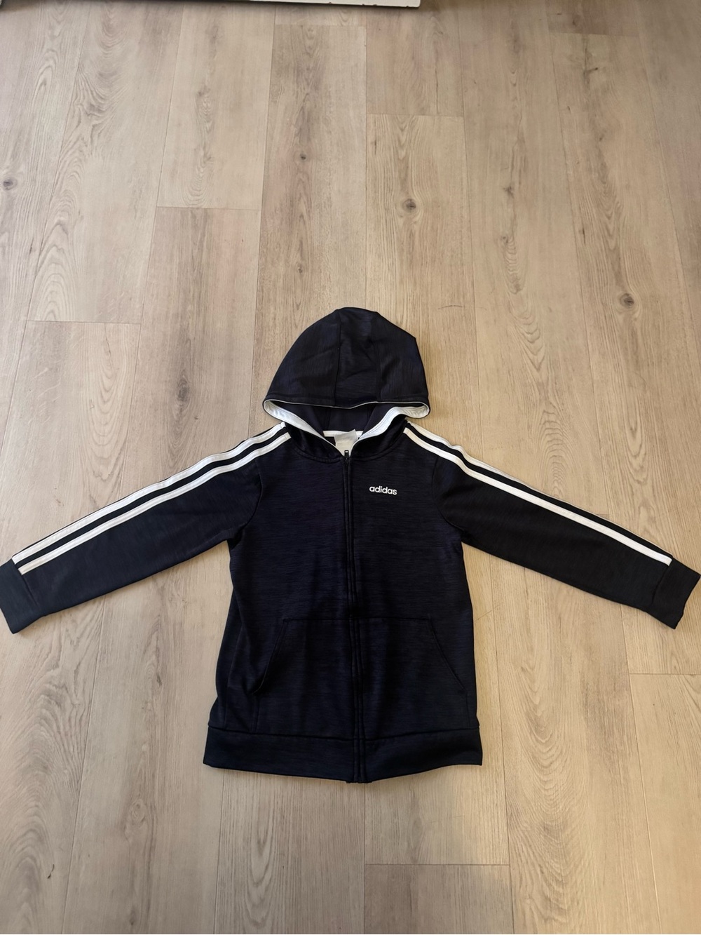 adidas Black Kids Zip-Up Hoodie with White Shoulder Stripes